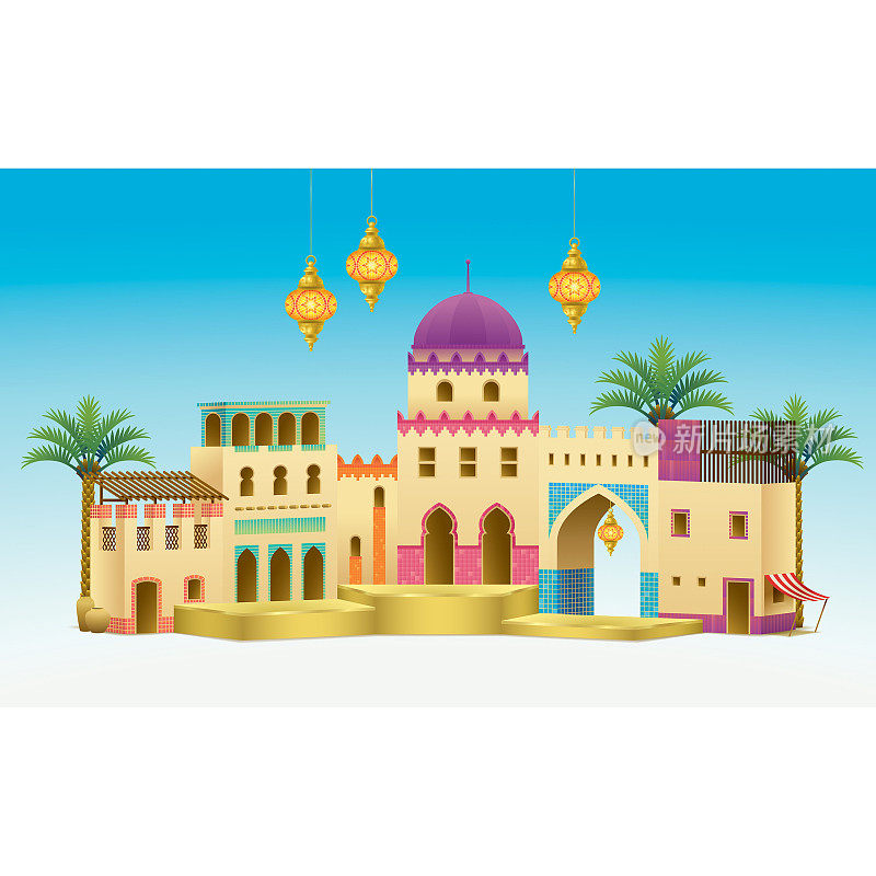 Hari Raya平台产品展示与多彩的阿拉伯街头装饰